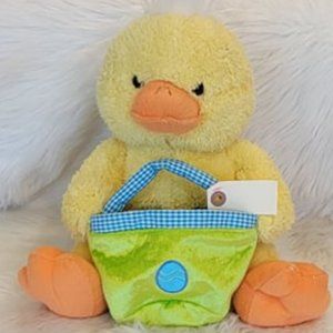 Loftus Happy Easter Spring Duck 14 " Plush Animal Yellow with Basket Bag Attach